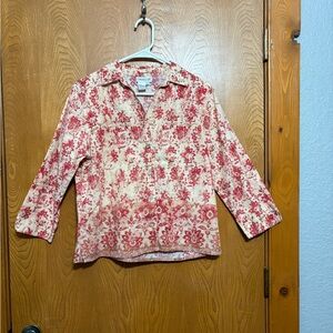 Coldwater Creek Women’s Pink and Cream Floral Button Down Shirt